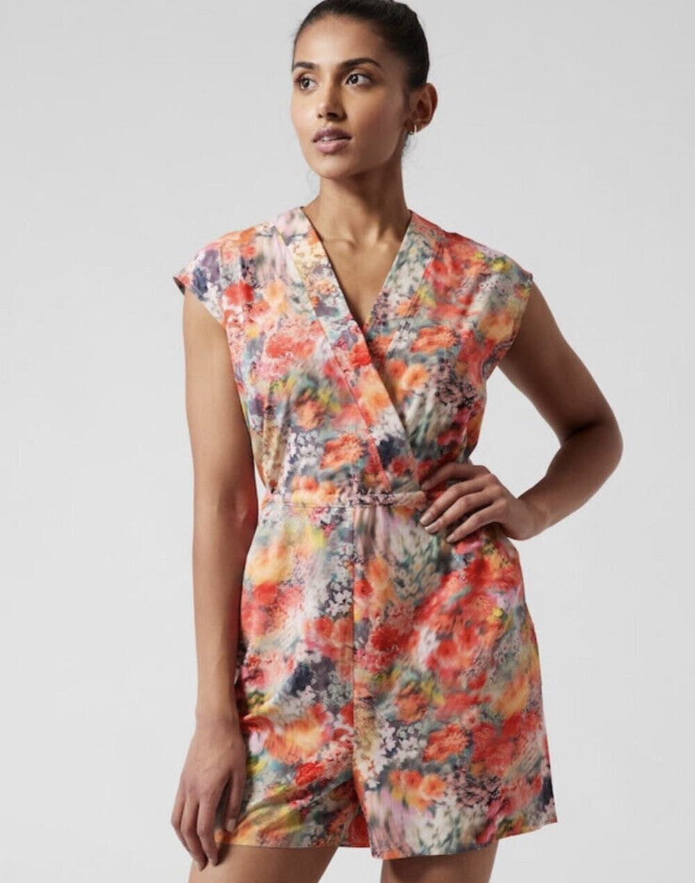 Athleta Marlow Floral Romper Small Renewed Bloom Pink Athleisure Activewear